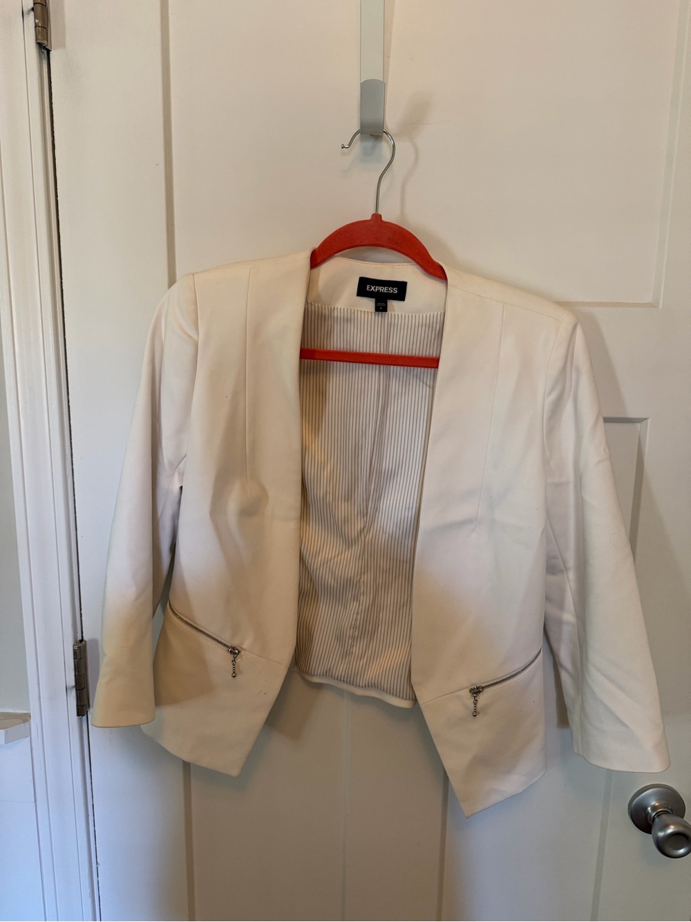 Express Cream Open-Front Blazer with Zip Pockets